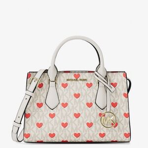 Michael Kors Cream and Red Heart Small Satchel